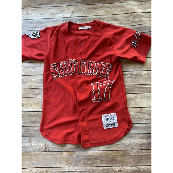 Shohei Ohtani Headgear Classic SHOWTIME Red Baseball Jersey XS Red $125 - Picture 1 of 9